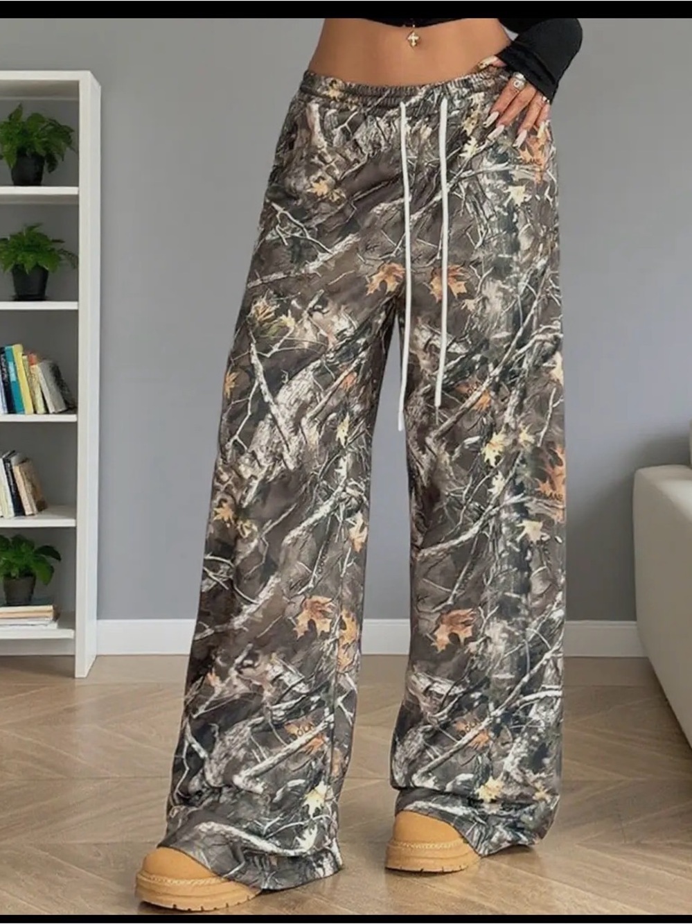 Doublju Wide Leg Camo Print Lounge Pants in Brown & Green